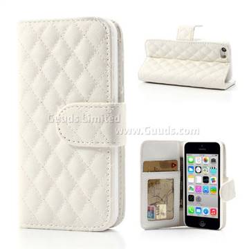 Rhombus Pattern Leather Wallet Case for iPhone 5c - White