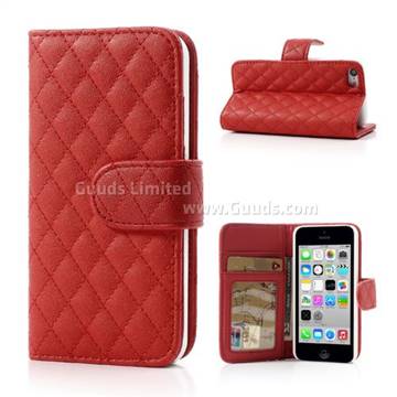Rhombus Pattern Leather Wallet Case for iPhone 5c - Red
