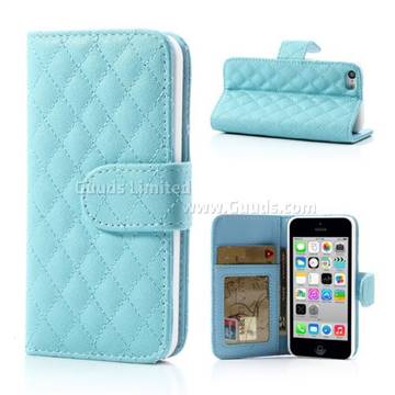 Rhombus Pattern Leather Wallet Case for iPhone 5c - Baby Blue