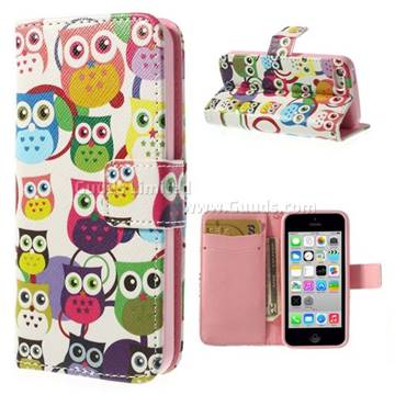 Cute Owls Leather Flip Cover for iPhone 5c