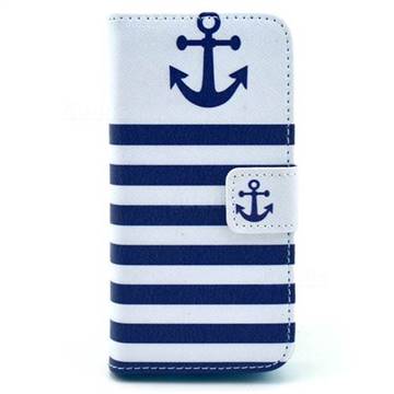 Navy Anchor Leather Wallet Case for iPhone 5c