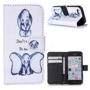 Be Happy Elephant Leather Wallet Case for iPhone 5c