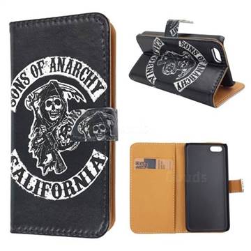 Black Skull Leather Wallet Case for iPhone 5c