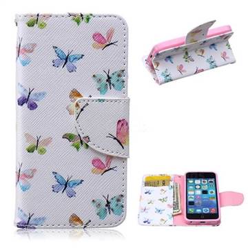 Colored Butterflies Leather Wallet Case for iPhone 5c