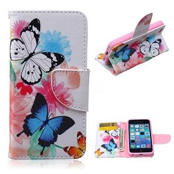 Vivid Flying Butterflies Leather Wallet Case for iPhone 5c