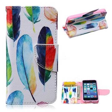 Colored Feather Leather Wallet Case for iPhone 5c