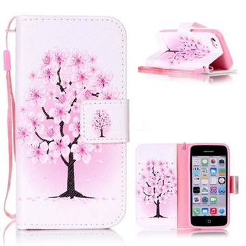 Peach Flower Leather Wallet Phone Case for iPhone 5c