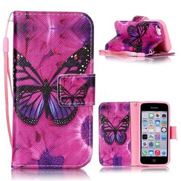 Black Butterfly Leather Wallet Phone Case for iPhone 5c