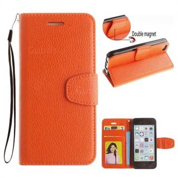 Litchi Pattern PU Leather Wallet Case for iPhone 5c - Orange