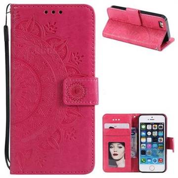 Intricate Embossing Datura Leather Wallet Case for iPhone 5c - Rose Red