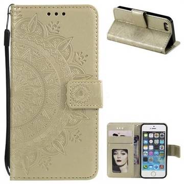 Intricate Embossing Datura Leather Wallet Case for iPhone 5c - Golden