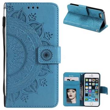 Intricate Embossing Datura Leather Wallet Case for iPhone 5c - Blue