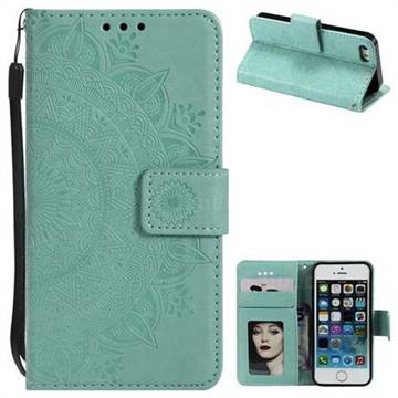 Intricate Embossing Datura Leather Wallet Case for iPhone 5c - Mint Green