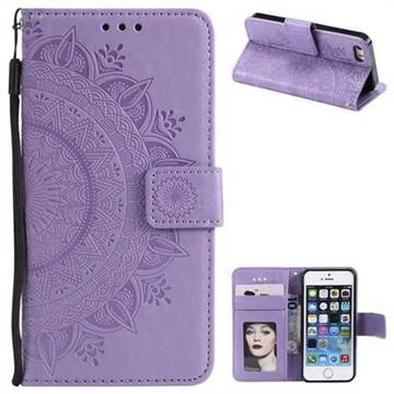 Intricate Embossing Datura Leather Wallet Case for iPhone 5c - Purple
