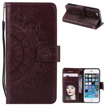 Intricate Embossing Datura Leather Wallet Case for iPhone 5c - Brown