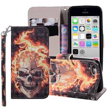 Flame Skull 3D Painted Leather Phone Wallet Case Cover for iPhone 5c