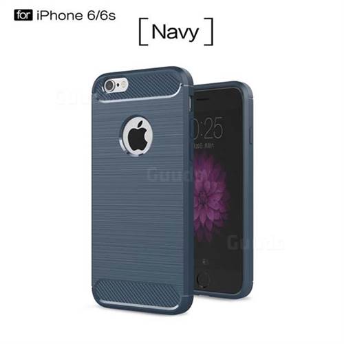 Luxury Carbon Fiber Brushed Wire Drawing Silicone TPU Back Cover for iPhone 6s 6 6G(4.7 inch) (Navy)