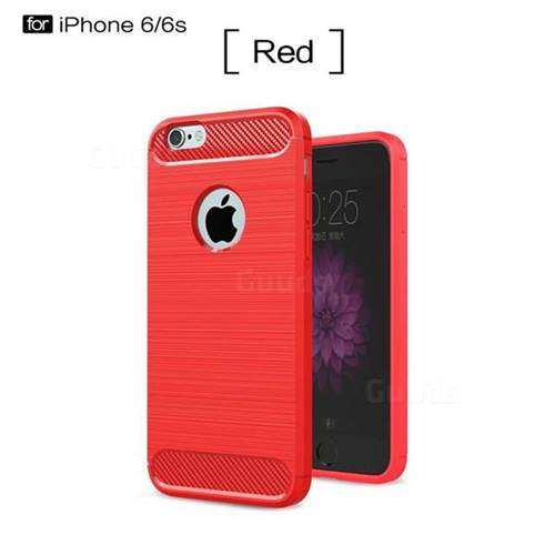 Luxury Carbon Fiber Brushed Wire Drawing Silicone TPU Back Cover for iPhone 6s 6 6G(4.7 inch) (Red)