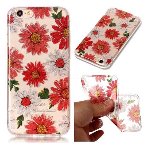 Red Daisy Super Clear Flash Powder Shiny Soft TPU Back Cover for iPhone 6s 6 6G(4.7 inch)