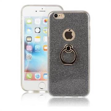 Luxury Soft TPU Glitter Back Ring Cover with 360 Rotate Finger Holder Buckle for iPhone 6s 6 6G(4.7 inch) - Black