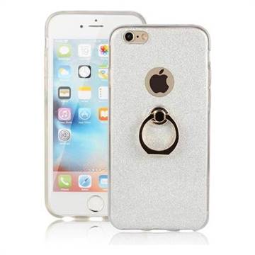 Luxury Soft TPU Glitter Back Ring Cover with 360 Rotate Finger Holder Buckle for iPhone 6s 6 6G(4.7 inch) - White