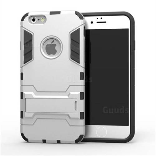 Armor Premium Tactical Grip Kickstand Shockproof Dual Layer Rugged Hard Cover for iPhone 6s 6 6G(4.7 inch) - Silver