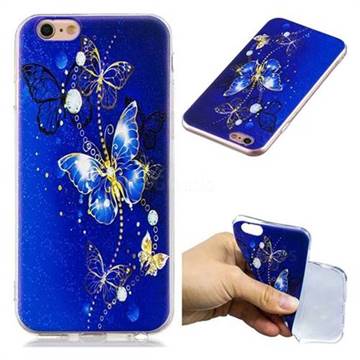 Gold and Blue Butterfly Super Clear Soft TPU Back Cover for iPhone 6s 6 6G(4.7 inch)