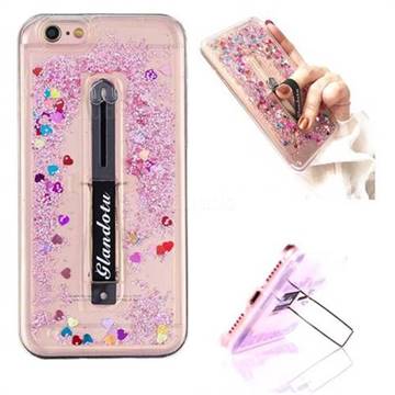 Concealed Ring Holder Stand Glitter Quicksand Dynamic Liquid Phone Case for iPhone 6s 6 6G(4.7 inch) - Rose