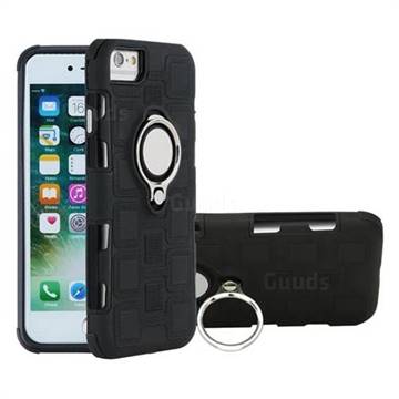 Ice Cube Shockproof PC + Silicon Invisible Ring Holder Phone Case for iPhone 6s 6 6G(4.7 inch) - Black