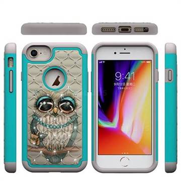 Sweet Gray Owl Studded Rhinestone Bling Diamond Shock Absorbing Hybrid Defender Rugged Phone Case Cover for iPhone 6s 6 6G(4.7 inch)