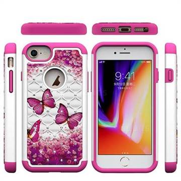 Rose Butterfly Studded Rhinestone Bling Diamond Shock Absorbing Hybrid Defender Rugged Phone Case Cover for iPhone 6s 6 6G(4.7 inch)