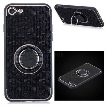 Luxury Mosaic Metal Silicone Invisible Ring Holder Soft Phone Case for iPhone 6s 6 6G(4.7 inch) - Black