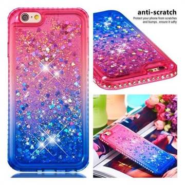 Diamond Frame Liquid Glitter Quicksand Sequins Phone Case for iPhone 6s 6 6G(4.7 inch) - Pink Blue