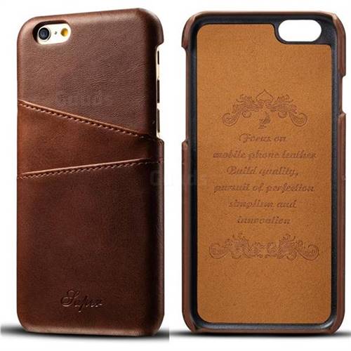 Suteni Retro Classic Card Slots Calf Leather Coated Back Cover for iPhone 6s 6 6G(4.7 inch) - Brown