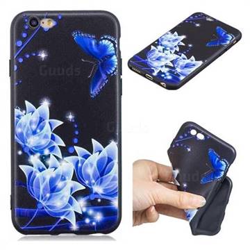 Blue Butterfly 3D Embossed Relief Black TPU Cell Phone Back Cover for iPhone 6s 6 6G(4.7 inch)