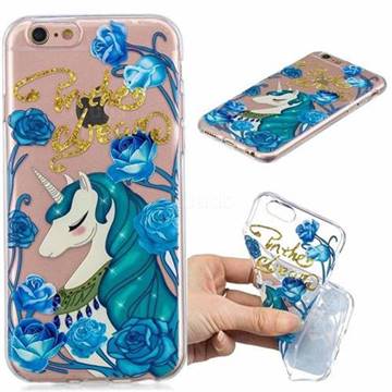 Blue Flower Unicorn Clear Varnish Soft Phone Back Cover for iPhone 6s 6 6G(4.7 inch)