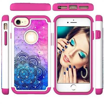 Colored Mandala Studded Rhinestone Bling Diamond Shock Absorbing Hybrid Defender Rugged Phone Case Cover for iPhone 6s 6 6G(4.7 inch)
