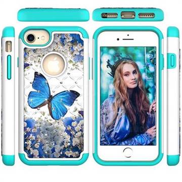 Flower Butterfly Studded Rhinestone Bling Diamond Shock Absorbing Hybrid Defender Rugged Phone Case Cover for iPhone 6s 6 6G(4.7 inch)
