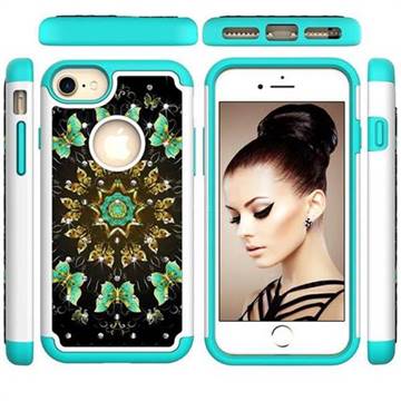 Golden Butterflies Studded Rhinestone Bling Diamond Shock Absorbing Hybrid Defender Rugged Phone Case Cover for iPhone 6s 6 6G(4.7 inch)