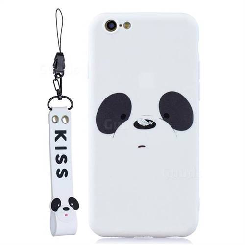 White Feather Panda Soft Kiss Candy Hand Strap Silicone Case for iPhone 6s 6 6G(4.7 inch)