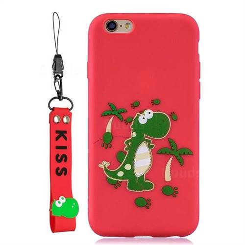 Red Dinosaur Soft Kiss Candy Hand Strap Silicone Case for iPhone 6s 6 6G(4.7 inch)