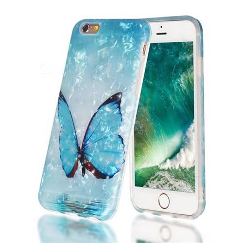Sea Blue Butterfly Shell Pattern Clear Bumper Glossy Rubber Silicone Phone Case for iPhone 6s 6 6G(4.7 inch)