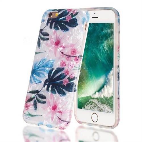 Flowers and Leaves Shell Pattern Clear Bumper Glossy Rubber Silicone Phone Case for iPhone 6s 6 6G(4.7 inch)