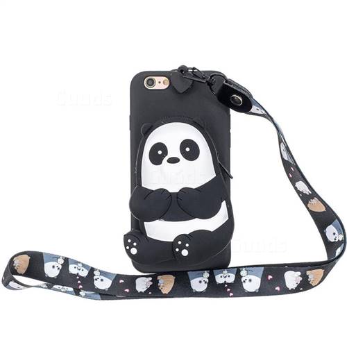 Cute Panda Neck Lanyard Zipper Wallet Silicone Case for iPhone 6s 6 6G(4.7 inch)