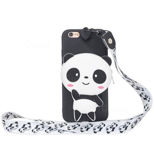 White Panda Neck Lanyard Zipper Wallet Silicone Case for iPhone 6s 6 6G(4.7 inch)