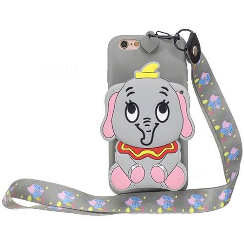 Gray Elephant Neck Lanyard Zipper Wallet Silicone Case for iPhone 6s 6 6G(4.7 inch)