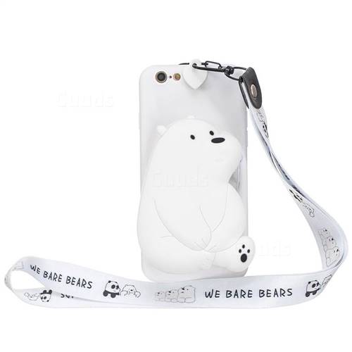 White Polar Bear Neck Lanyard Zipper Wallet Silicone Case for iPhone 6s 6 6G(4.7 inch)