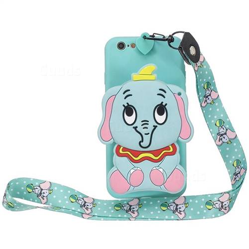 Blue Elephant Neck Lanyard Zipper Wallet Silicone Case for iPhone 6s 6 6G(4.7 inch)
