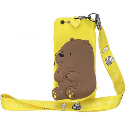 Yellow Bear Neck Lanyard Zipper Wallet Silicone Case for iPhone 6s 6 6G(4.7 inch)
