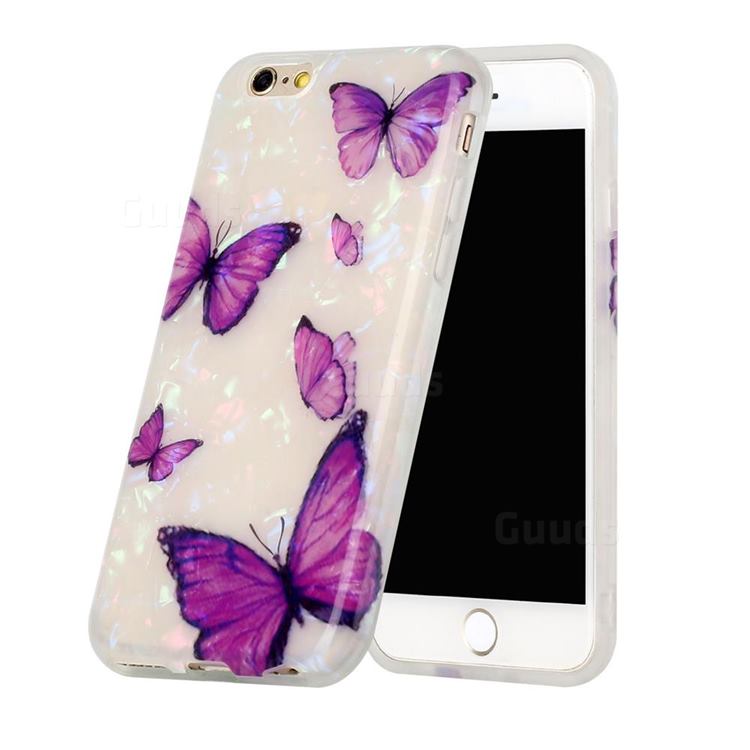 Purple Butterfly Shell Pattern Glossy Rubber Silicone Protective Case Cover for iPhone 6s 6 6G(4.7 inch)